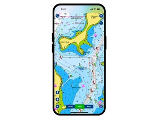 Navionics Boating app on a phone showing a nautical chart